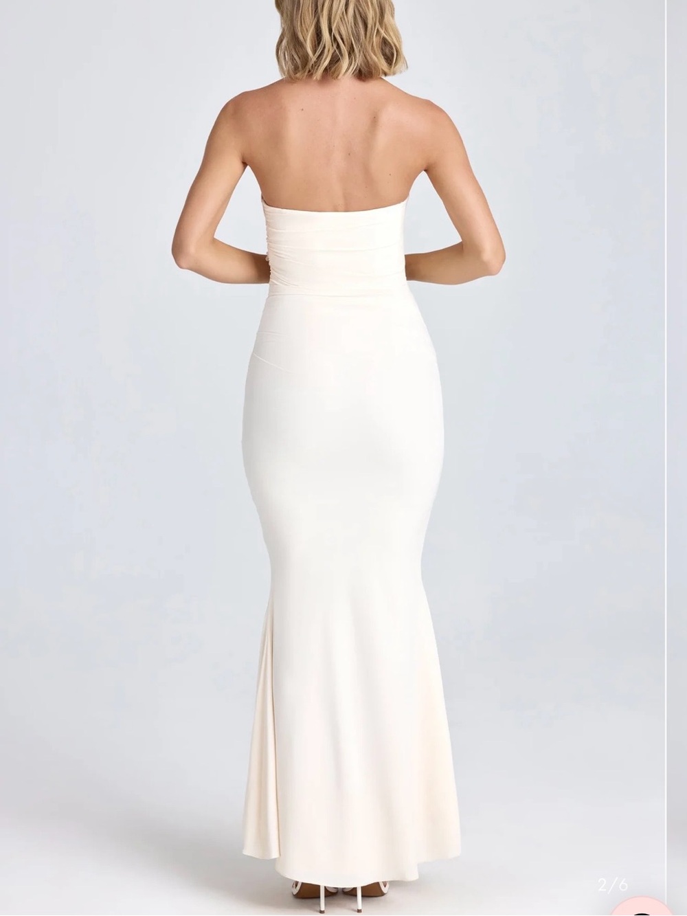 Oh Polly Aveline Strapless Draped Floral Appliqué Maxi Dress Ivory US 6 - Picture 2 of 7